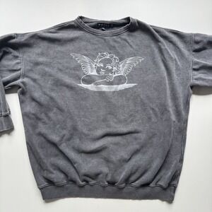 MOTEL Rocks Glo Cherub Oversized‎ Pullover Sweatshirt Womens Small Gray Angel